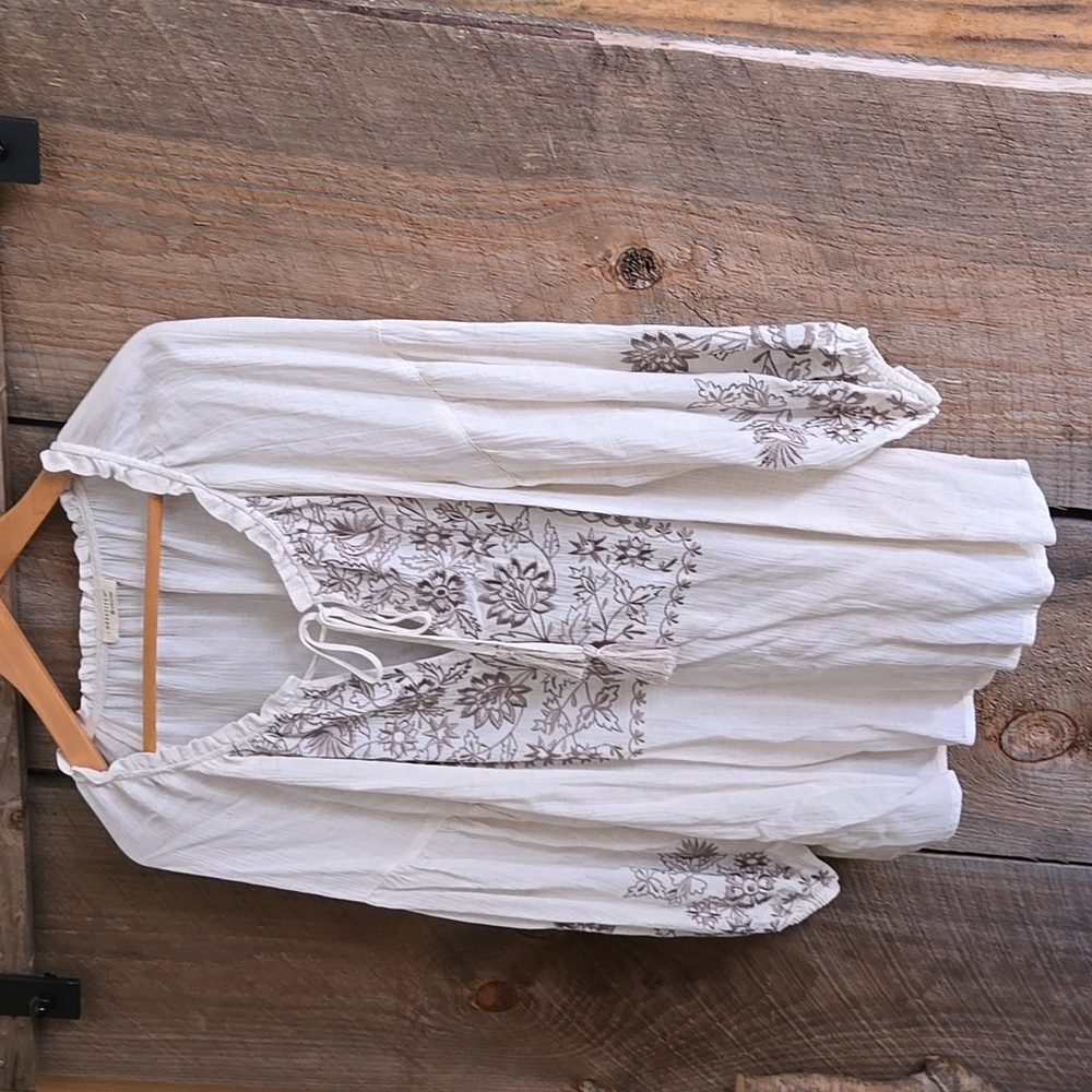 Lovestitch Off White Blouse with Brown Embroidery